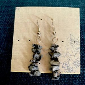 Reconstructed black stone chip beaded earrings